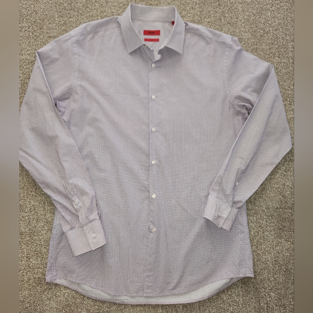 HUGO by Hugo Boss slim fit purple white button up dress shirt 42 16.5 large